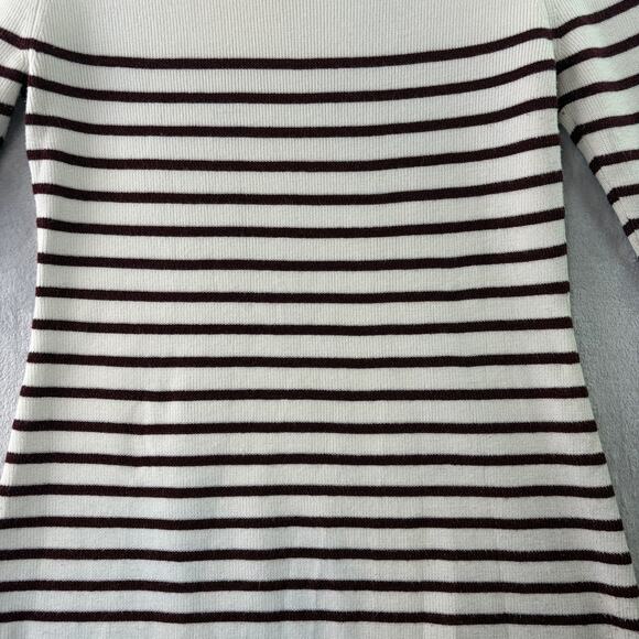 White House Black Market White & Burgundy Striped Lightweight Sweater • Size M - Picture 4 of 8